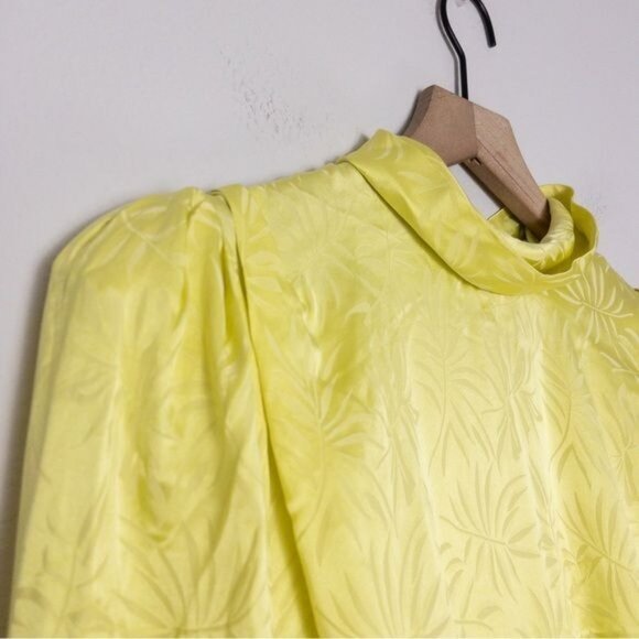 Ronny Kobo Kiara Silk Jacquard Dress M Slit Neon Asymmetric Long Sleeve - Picture 5 of 10